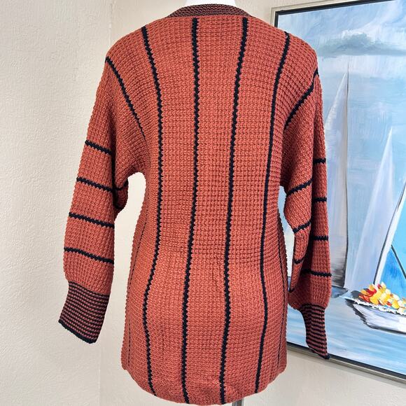 Dokotoo Sweater Cinnamon waffle knit with black stripes 
Size Small NWT - Picture 4 of 8